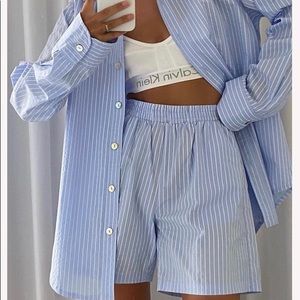 Blue Striped Shorts Set